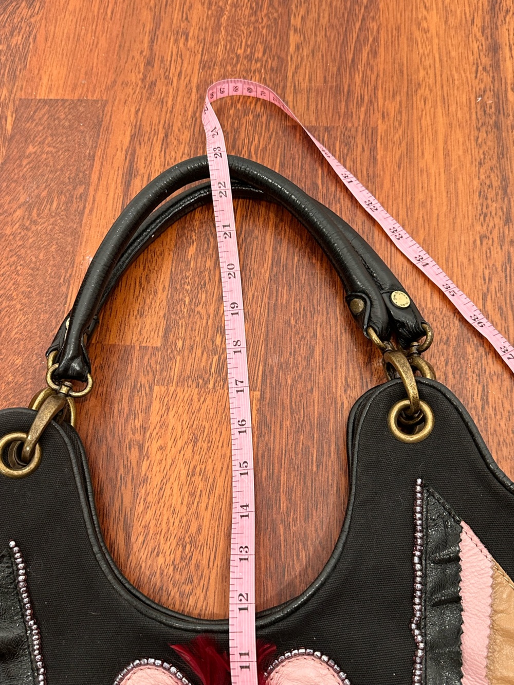 IPA NIMA vintage leather Swan beaded studs applique hobo shoulder bag. Boho Y2K - Picture 12 of 12